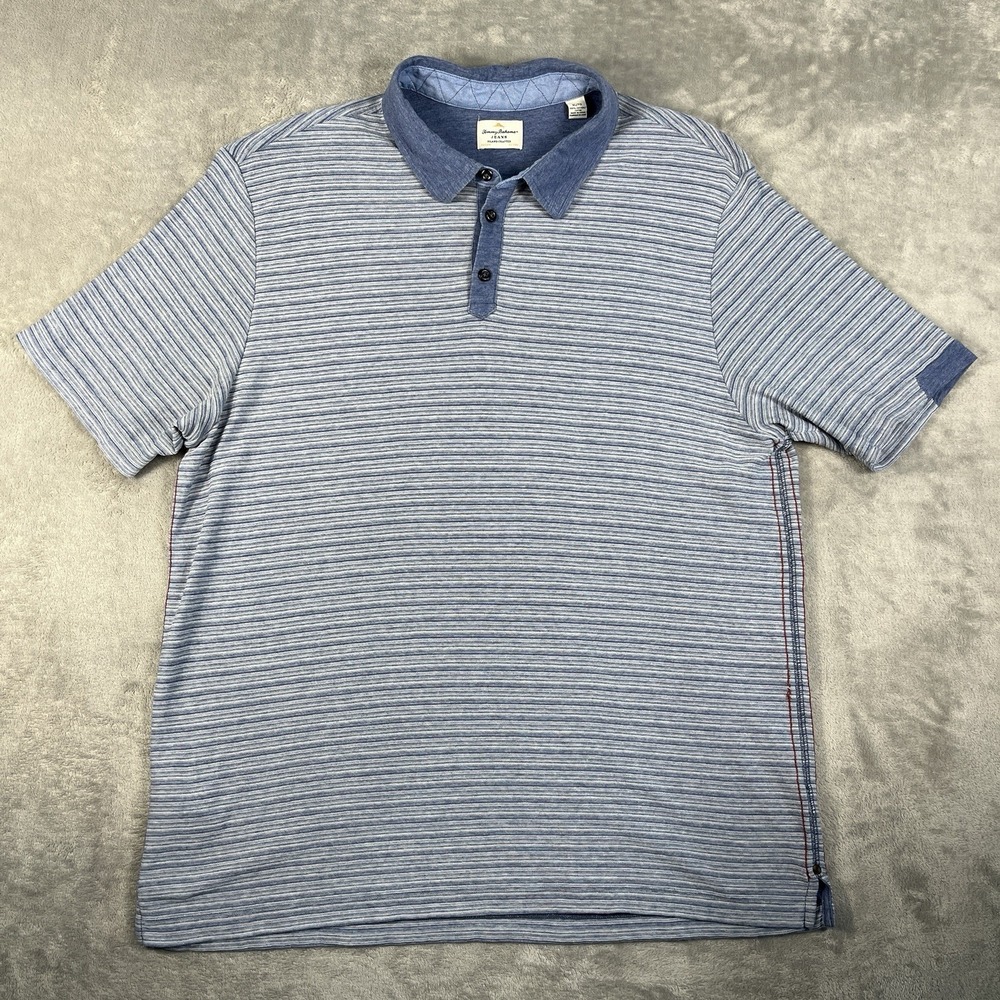 Tommy Bahama Jeans Striped Polo Shirt XL Blue Cotton Island Crafted Casual